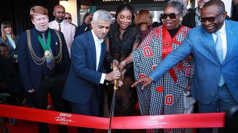 Mo Abudu and Sadiq Khan cutting ribbon at opening