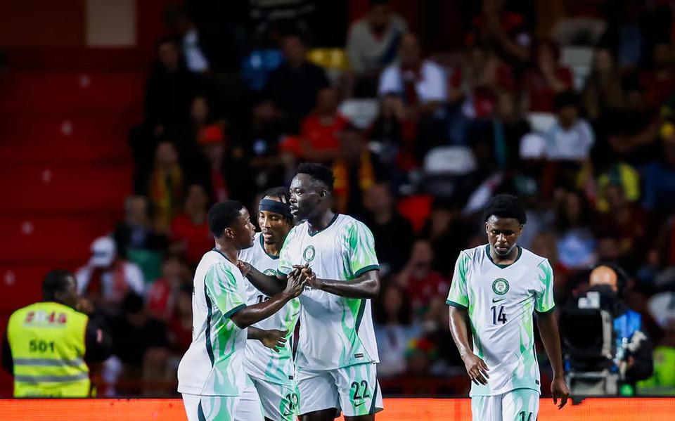Super Eagles players on the pitch during a match