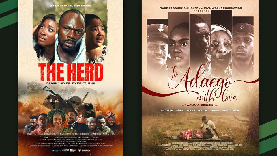 Movie posters for The Herd and To Adaego With Love